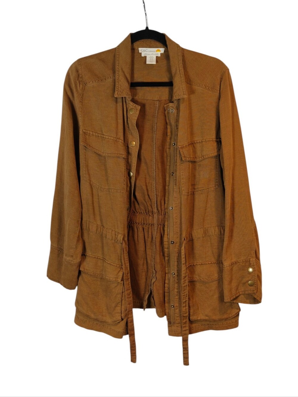 C&C CALIFORNIA Linen-Blend Utility Field Jacket In Camel Brown Size Xsmall